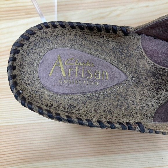 Clarks Artisan Mules Clogs Shoes Y2K Women 7M Brown Leather Embroidered Comfort - Picture 7 of 9